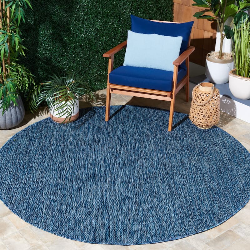 SAFAVIEH Courtyard Lumturie Indoor/Outdoor Waterproof Patio Rug - 4' Round - Navy/Navy