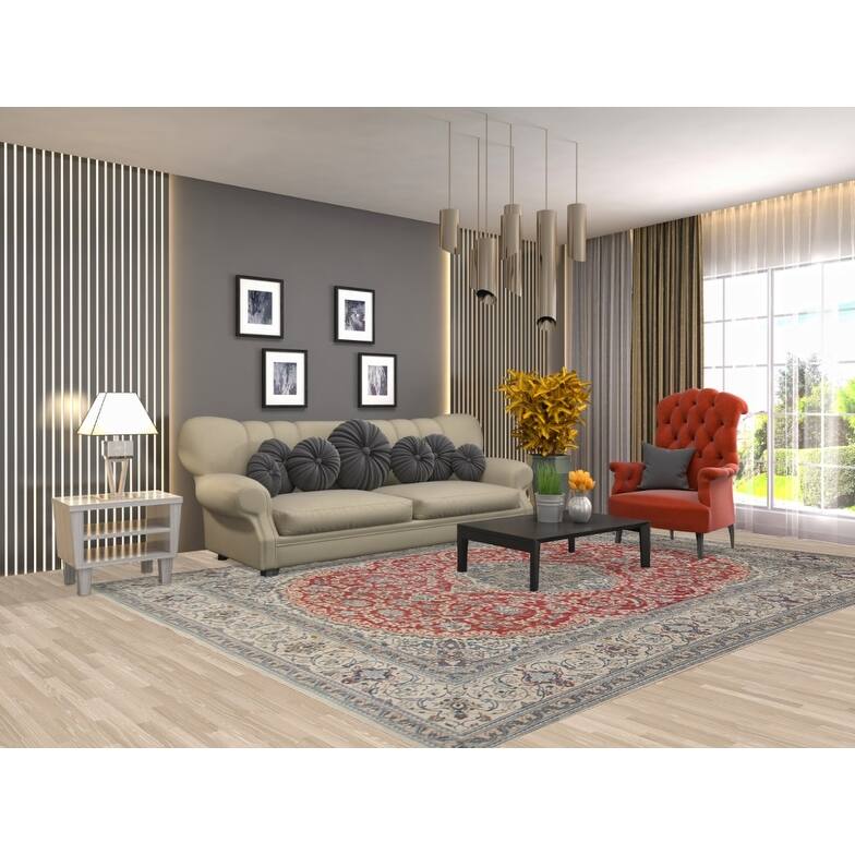 Hand Knotted Oriental 100% Wool Carpet Traditional Floral Red Nain Area Rug - 11' 1'' X 7' 10''