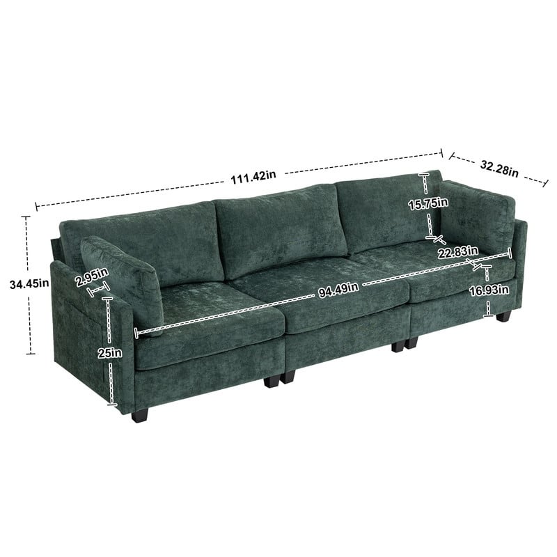 111.42" Chenille Upholstered Three Seater Sofa