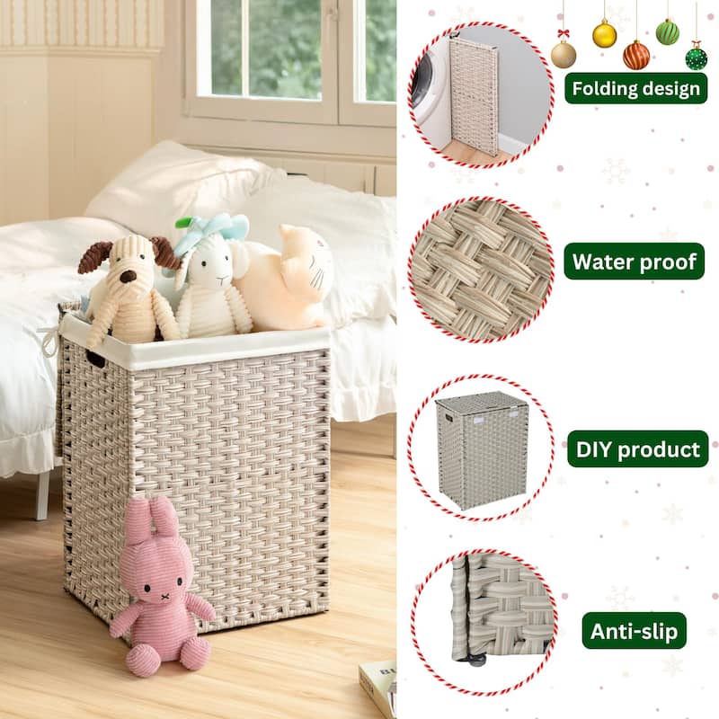 Laundry Hamper with Lid, 100L Wicker Laundry Baskets with 2 Removable Liner Bags - 18"Lx13.5"W x24"H