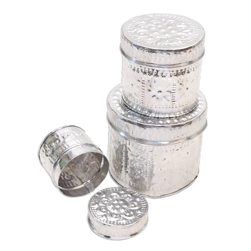 Novica Handmade Sparkling Flower Aluminum Decorative Boxes (Set Of 3)