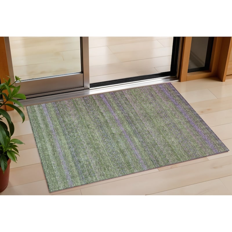 HomeRoots Striped Transitional Rectangle Outdoor Rug - 3' x 5'