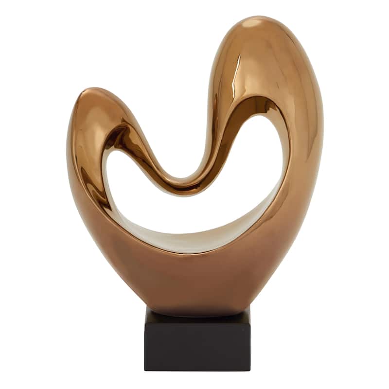 Polystone Abstract Heart Decorative Sculpture with Black Base - Silver, Copper - Roche River Decor - Copper