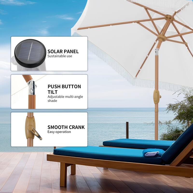 Autlaycil 7.5 ft Outdoor Patio Umbrella with 18 LED Lights Solar & Tassel.