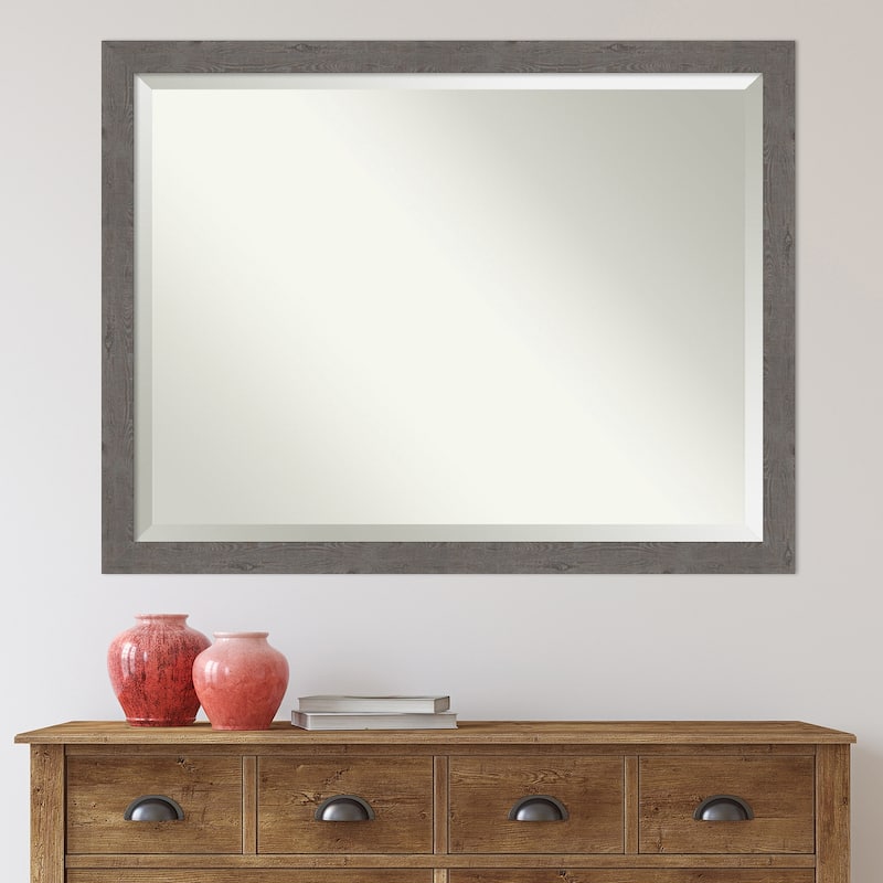 Beveled Bathroom Wall Mirror - Rustic Plank Grey Narrow Frame