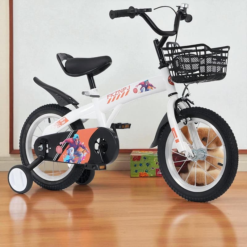 18 Inch Kids Bike with Training Wheels & Kickstand, Adjustable Saddle & Handlebar, Boys & Girls Ages 5-10 - White