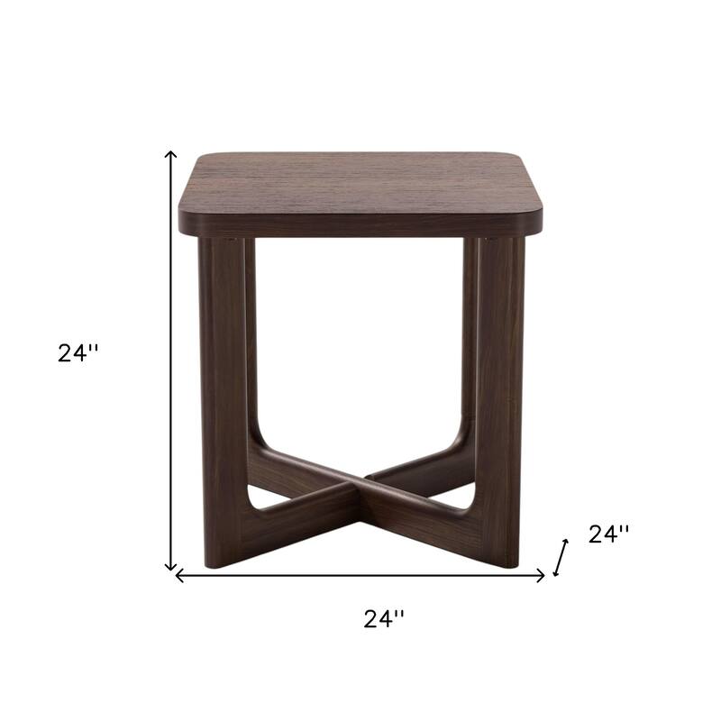 HomeRoots 24" Brown Solid Wood Square Cross Legs End Table - 24' X '24' X '24