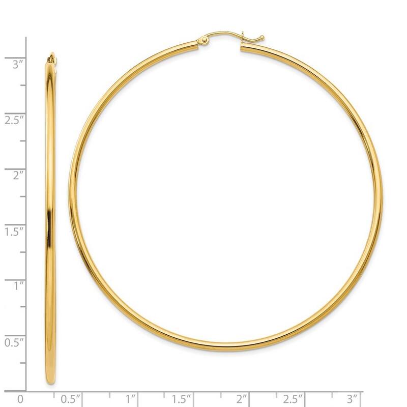 Curata 14k Yellow Gold Light Weight 2x70mm Extra Large Hoop Earrings