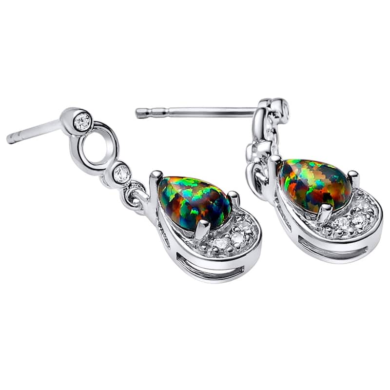 Sterling Silver 0.75ct Created Opal Pear Dangling Earrings