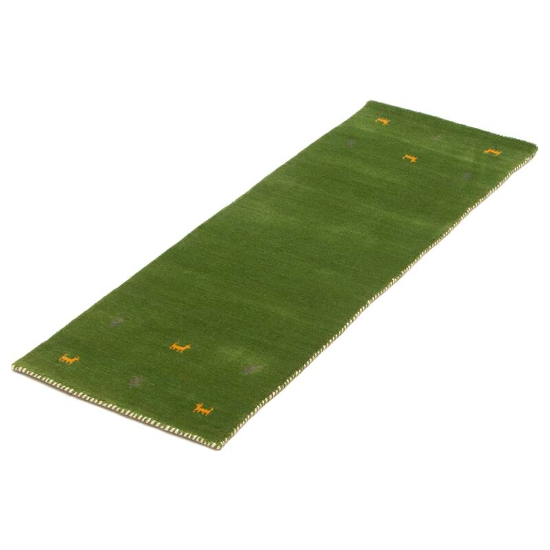 Kashkuli Gabbeh Green Rug 1'11" x 5'10" - 1'11 x 5'10