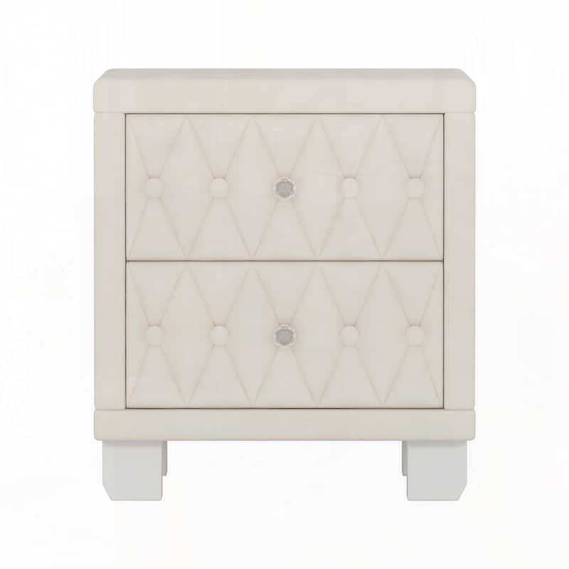 Elegant Velvet Nightstand with 2 Drawers and Crystal Handle