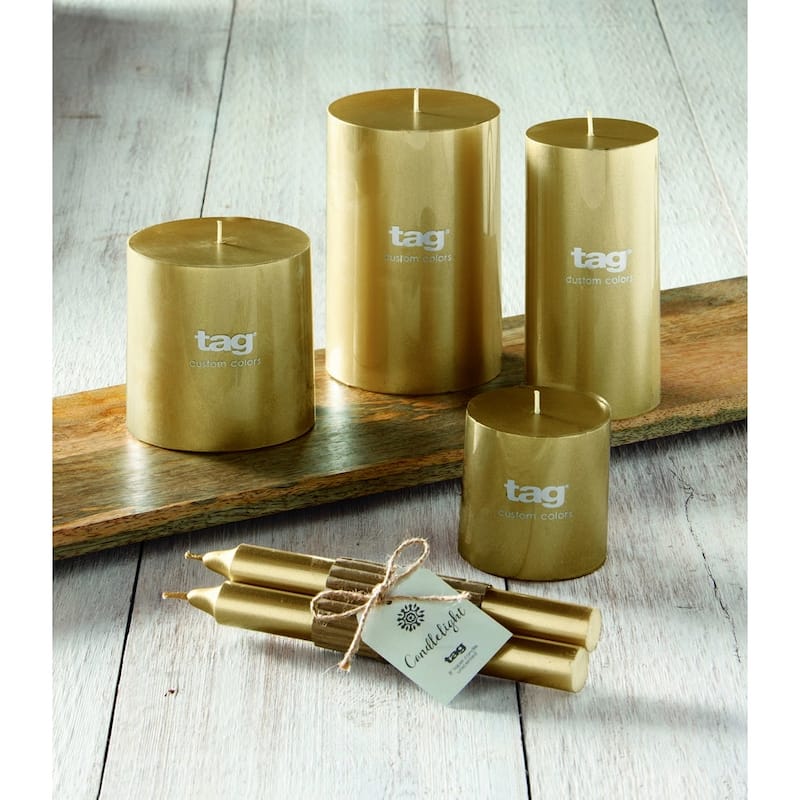 Gold Metallic Pillar Paraffin Wax Candle 3X3 Unscented Drip-Free Long Burning 30 Hours For Home Decor Wedding Parties