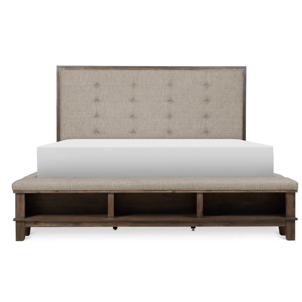 Merna Brown Fabric Upholstered Tufted Storage Bed