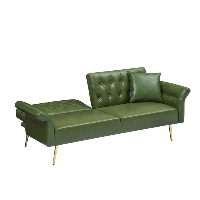 Futon Sofa Bed, Faux leather Foldable Couch Convertible Loveseat Sleeper Daybed with Adjustable Armrests for Small Space