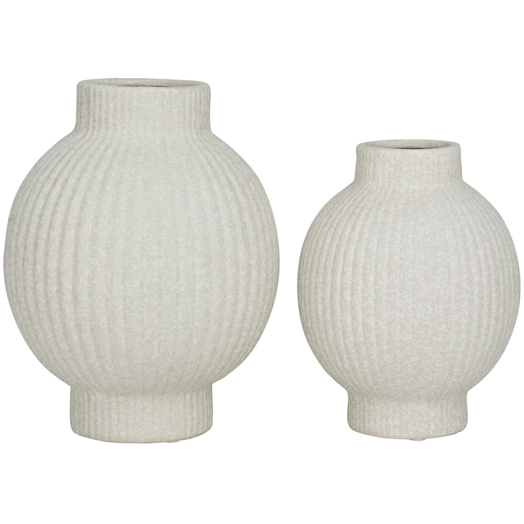 Ceramic Ribbed Decorative Vase - Set of 2 White or Black - CosmoLiving by Cosmopolitan