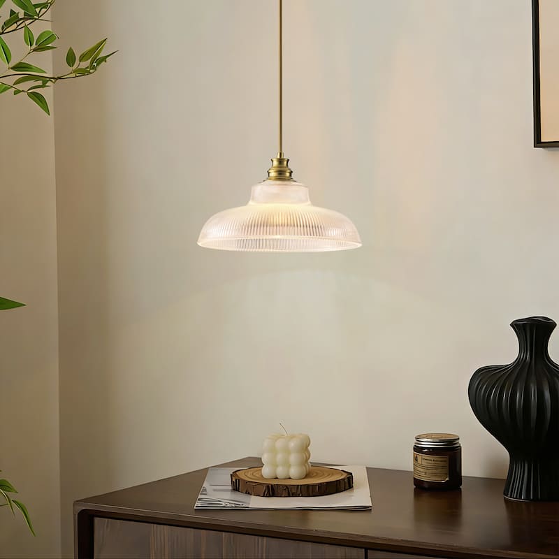 Starsky 1-Light Farmhouse Dome Ribbed Glass Texture Single Pendant