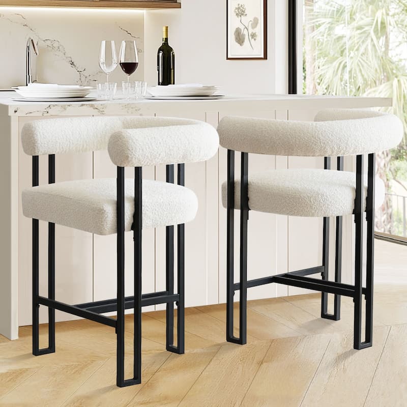 Boucle Upholstered Counter Stool with Arms(Set of 2)