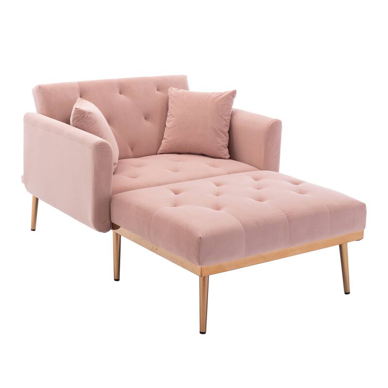 Velvet Fabric Chaise Lounge Chair with Adjustable Backrest and Pillow