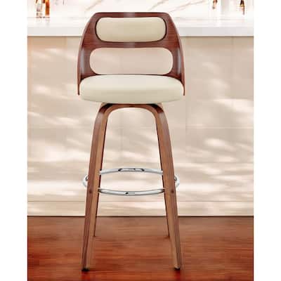 HomeRoots 30" Cream and Brown Faux Leather Swivel Bar Chair
