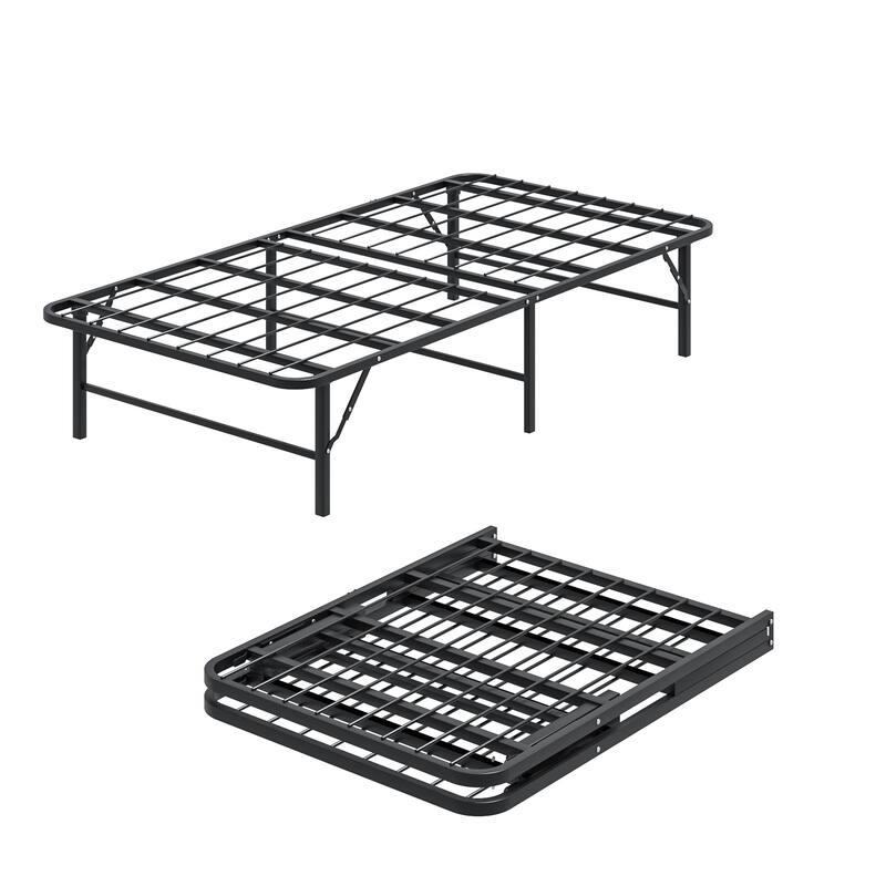 VECELO Black Foldable Bed Frame Twin/Full/Queen Size No Tools Assembly 12.8" Underbed Storage Space Modern Bed