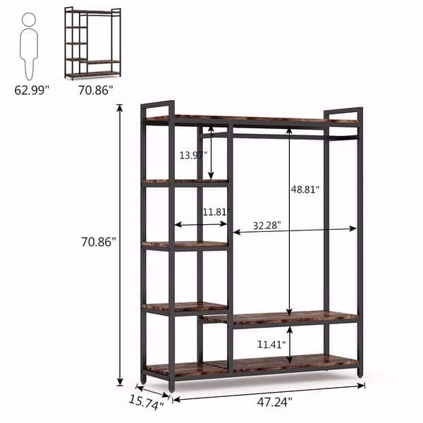 dimension image slide 0 of 3, Free -Standing Closet Organizer Storage Shelves and Hanging Bar