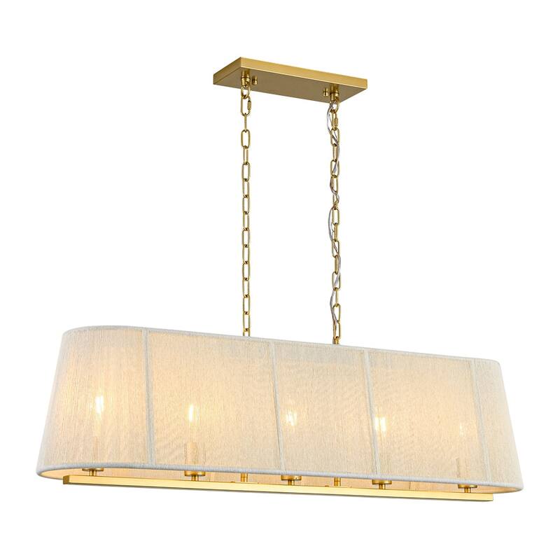 Woven Ivory String Cage 5-Light Linear Kitchen Island Chandelier