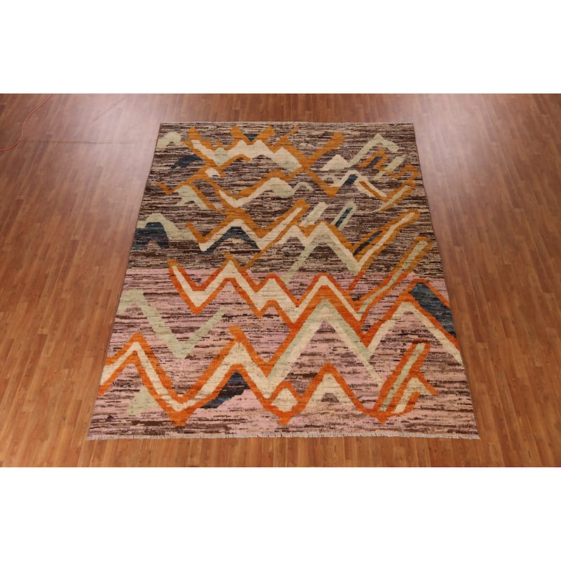Modern Moroccan Rug Handmade Tribal Multi-Color Wool Carpet - 9'2" x 11'7"