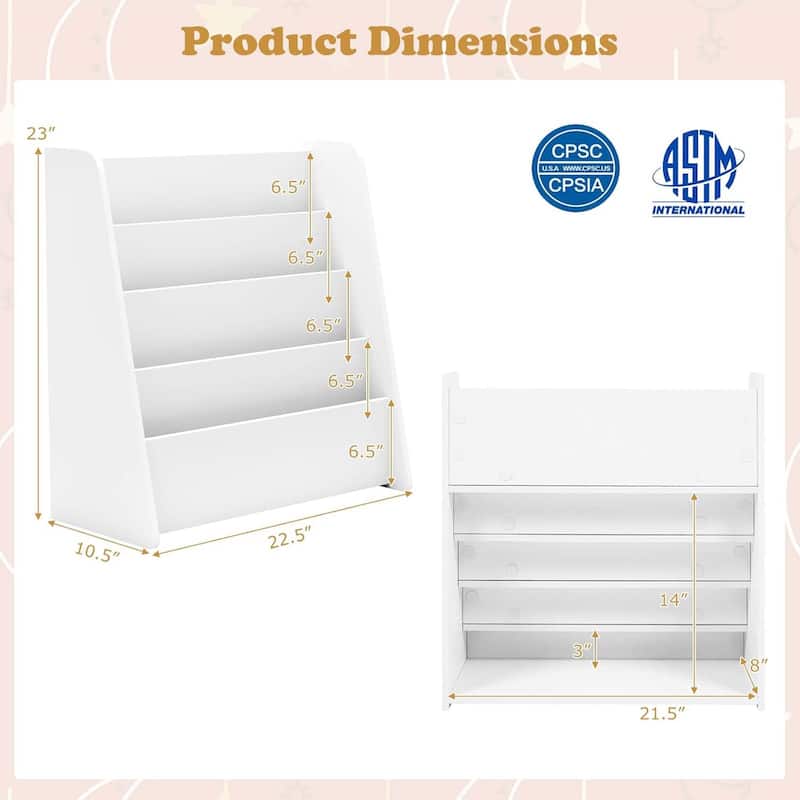 4-Tier Kids Bookshelf Wood Toddler Bookcase w/ Deep Display Shelf