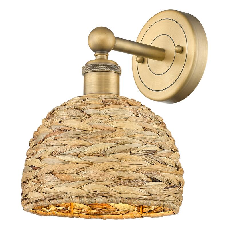 Innovations Lighting 616-1W-11-8 Woven Rattan Sconce Woven Rattan 11" - Brushed Brass / Natural