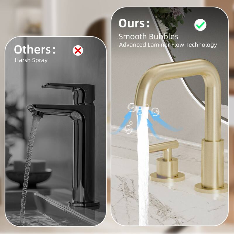 Modland 3-Hole Bathroom Faucet with 360-degree Swivel Spout, CUPC Certified & Leak-Proof, Luxury Brushed Gold