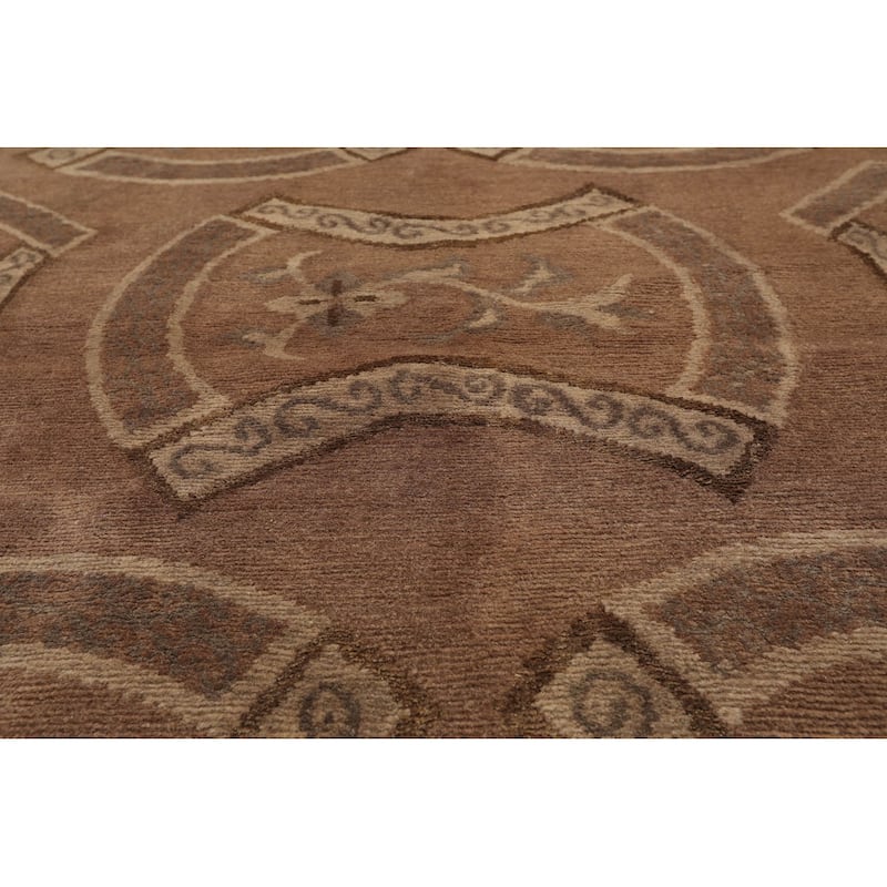 Hand Knotted Tibetan Taupe All-Over Wool & Silk Transitional Area Rug - 3' 10'' x 5' 8''