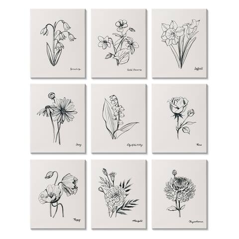 Stupell Industries Countryside Floral Illustrations Dynamic Linework 9pc Multi Piece Canvas Wall Art Set, 11 x 14