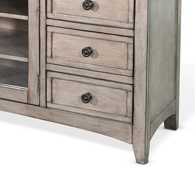 Xyla TV Stand Media Cabinet Glass Door, 6 Drawers, Gray Wood, 62 Inch