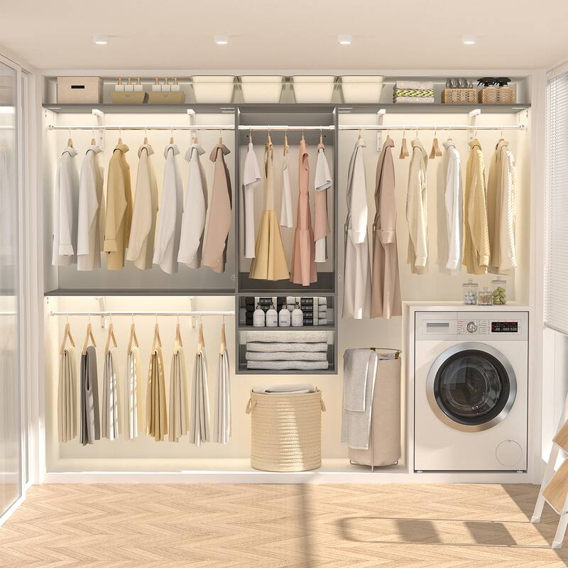 96'' W Wall-mounted Closet System with Storage Shelves and Hanging Rods,Adjustable Walk-in Closet Organizer System