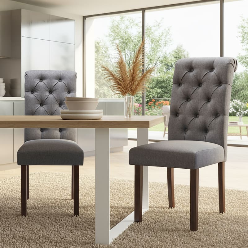 RENEWLINE Tufted Parsons Dining Side Chairs ,Upholstered Fabric Dining Chairs Kitchen Chairs with Padded Seat(Set Of 2) - Grey