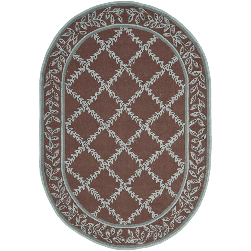 SAFAVIEH Handmade Chelsea Kimber Trellis French Country Wool Rug - 7'6" x 9'6" Oval - Brown/Blue - Oval