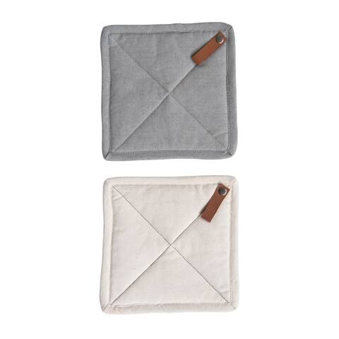Square Cotton Pot Holder with Leather Loop (Set of 2 Colors)
