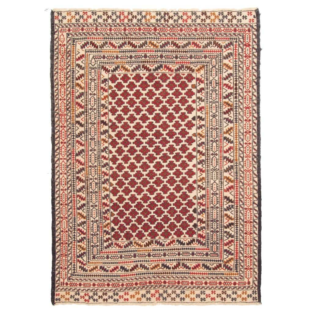 ECARPETGALLERY Flat-Weave Shiravan SMK Red Wool Tapestry Kilim - 4'0 x 5'7