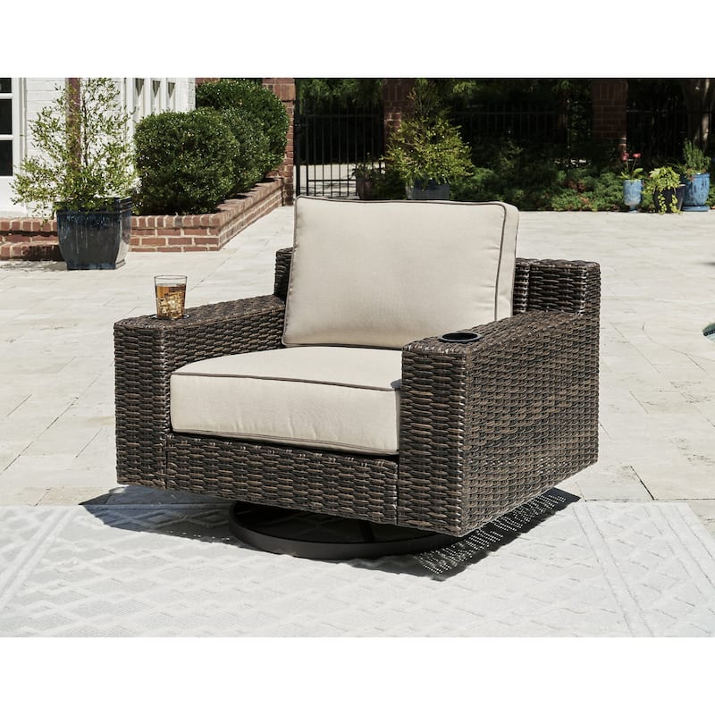 Signature Design by Ashley Coastline Bay Brown Outdoor Swivel Lounge with Cushion - 42.63" W x 36.25" D x 35" H