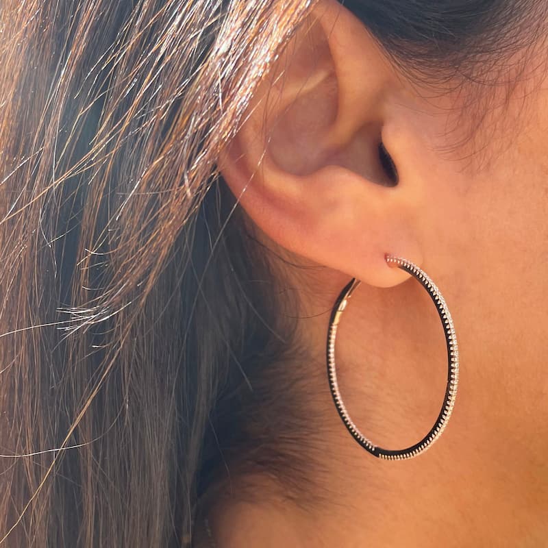 Joelle Collection 14K Gold & Diamond Round Hoop Earring 1.75"