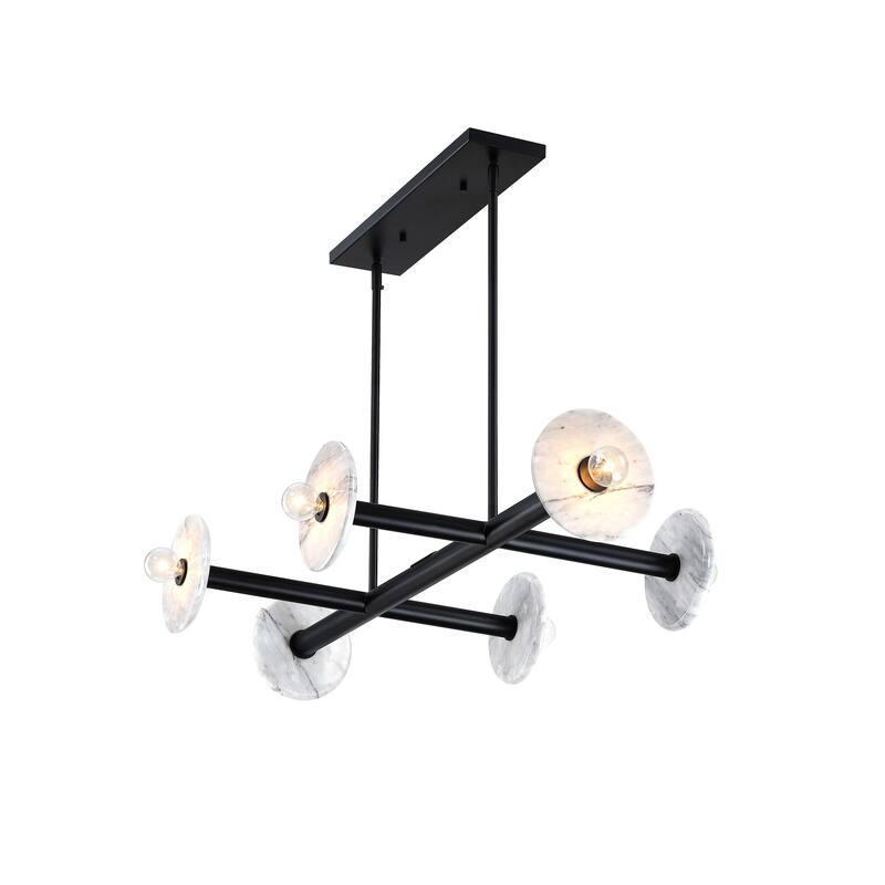 Fina 6-Light Matte Black Modern Linear Chandelier for Dining Areas - 37.75
