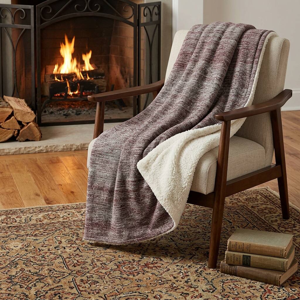 HomeRoots 50" X 70" Burgundy And Beige Abstract Polyester Woven Plush Throw Blanket