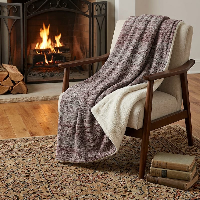 HomeRoots 50" X 70" Burgundy And Beige Abstract Polyester Woven Plush Throw Blanket - Throw - Beige/Burgundy