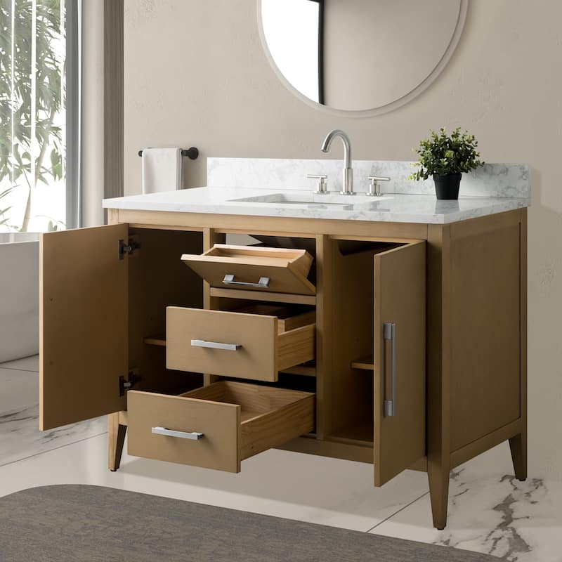 Vanity Art 48" Single Sink Bathroom Vanity Cabinet with Engineered Marble Countertop