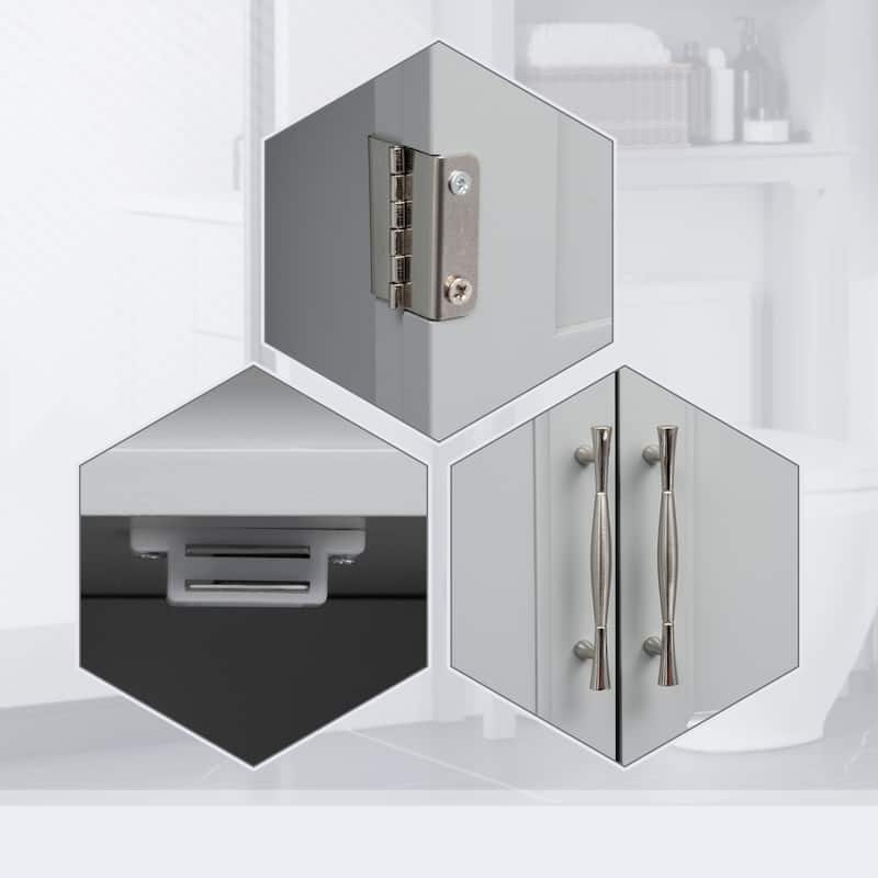 Grey Space-Saving Bathroom Cabinet with Classic Shaker Door and Open Storage Shelf - 28" W x 8" D x 65" H