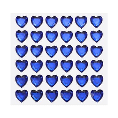 144 Pcs Heart Rhinestone 10mm Self Adhesive Gems Stickers Dark Blue - Dark Blue
