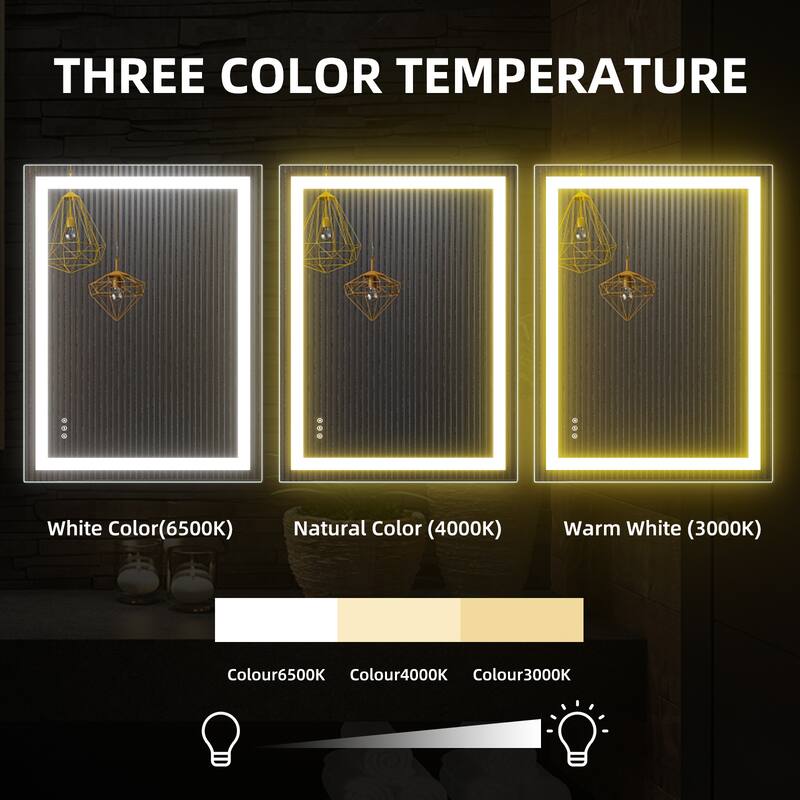 LED Bathroom Mirror with Front and Backlit Lights Anti-Fog