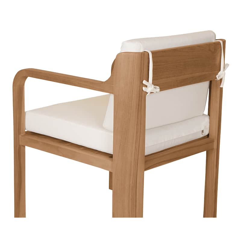 NADAAL STUDIOS Evelith Outdoor Dining Chair, Solid Teak Frame, Curved Back and Sloped Arms, White Olefin Upholstery