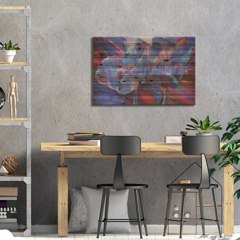 Blue Poppies On Red Print On Wood by Carol Cavalaris - Multi-Color