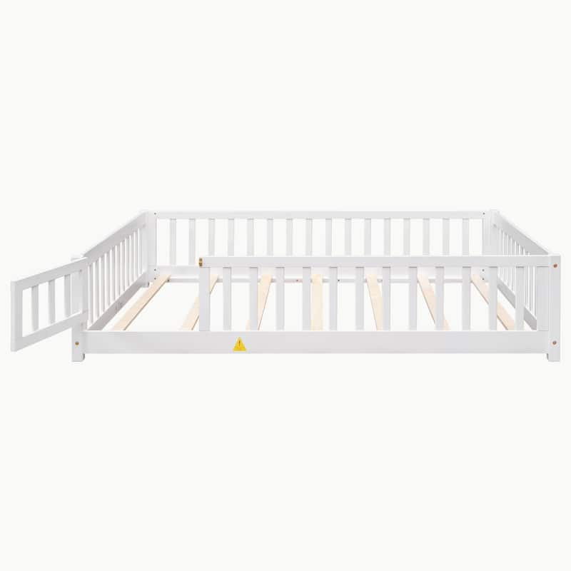 Pine Wood Floor Platform Bed with Fence and Door